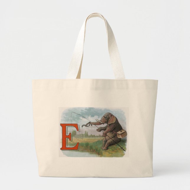 Bolsa Tote Grande Ilustração da pesca de pescadores de elefantes (Frente)