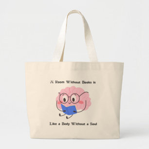 Bolsa Tote Grande Ilustração de Arte de Citação de Minhoca de Livro