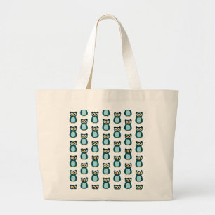 Bolsa Tote Grande Ilustração de Coruja Azul
