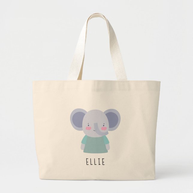 Bolsa Tote Grande Ilustração de Elefante Gratuito - Personalizável (Frente)