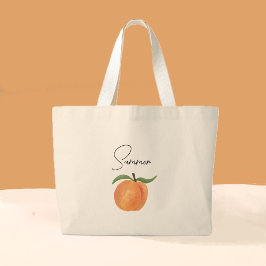 Bolsa Tote Grande Ilustração de Fruta Pêssego Pintada Fofa