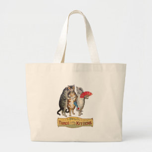 Bolsa Tote Grande Ilustração de Ganso Mãe de Três Pequenos Gatinhos