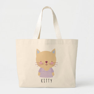 Bolsa Tote Grande Ilustração de Gato Bonito - Personalizável