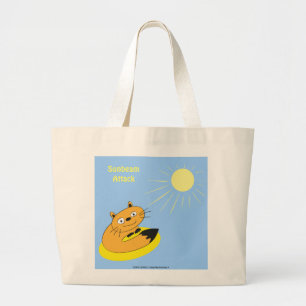 Bolsa Tote Grande Ilustração de Humor de Gato Introvertido Aconchega