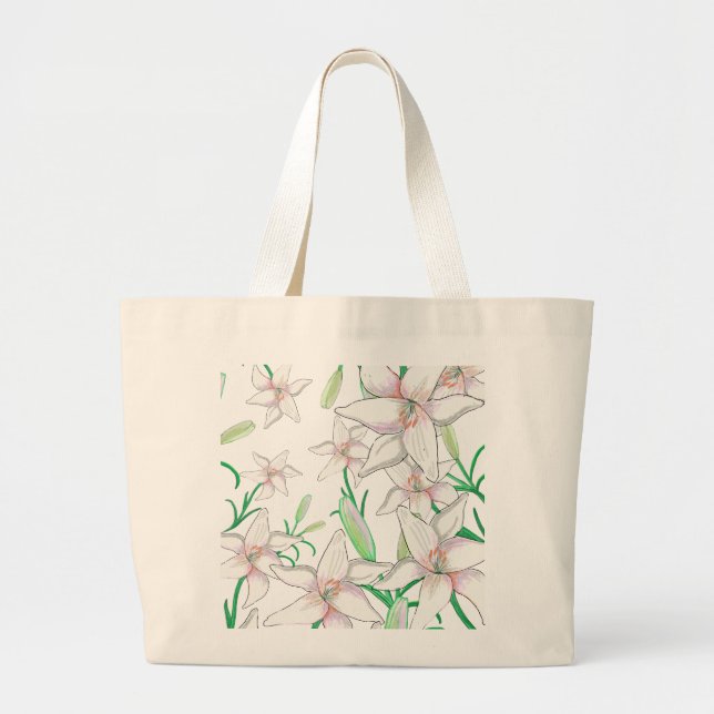 Bolsa Tote Grande Ilustração de Lírios Brancos (Frente)