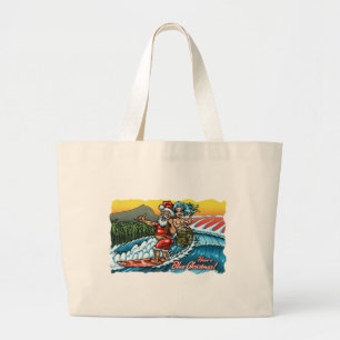 Bolsa Tote Grande Ilustração de Papais noeis de Navegação Havaia