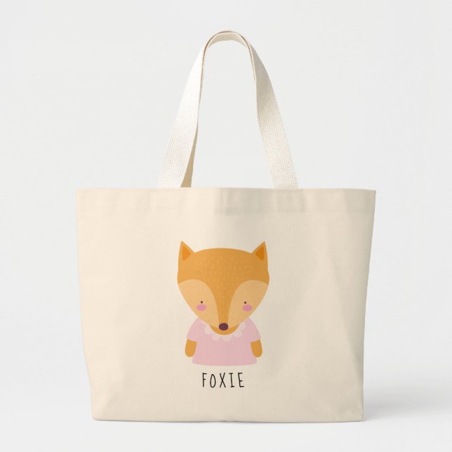 Bolsa Tote Grande Ilustração de Raposa Cúbica - Personalizável (Frente)