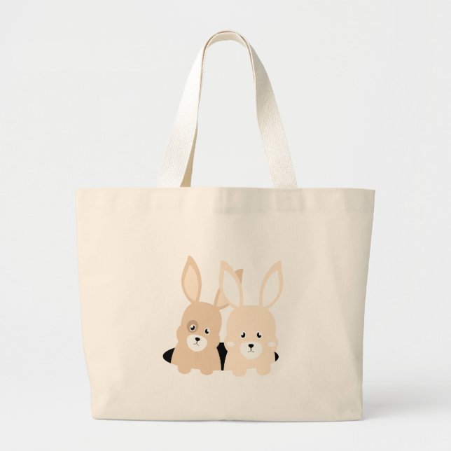 Bolsa Tote Grande Ilustração de recorte de orifícios de coelho (Frente)