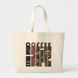 Bolsa Tote Grande Ilustração de Tipografia de Café Vintage Desenhada