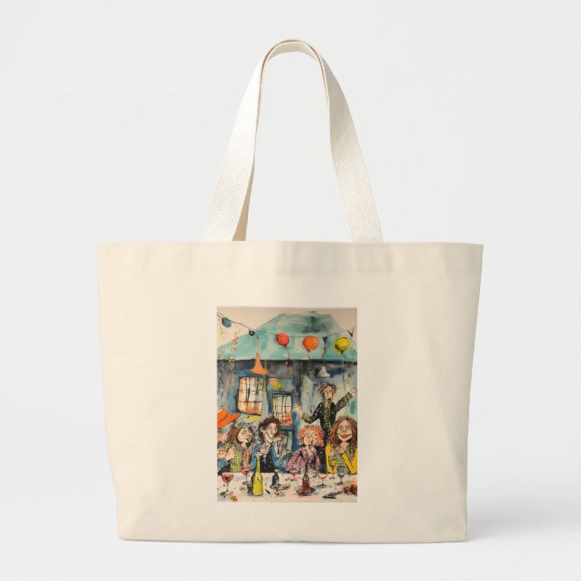Bolsa Tote Grande Ilustração divertida de celebração (Frente)