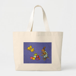 Bolsa Tote Grande Ilustração do coelho de Páscoa chocando ovos