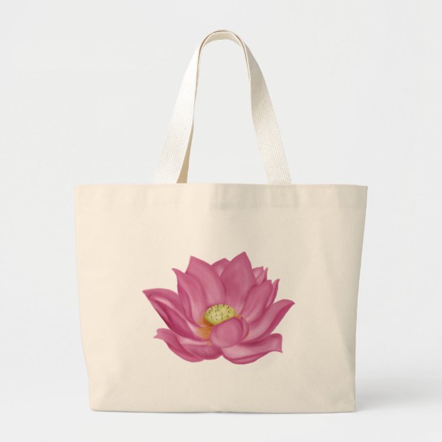 Bolsa Tote Grande Ilustração do Flor de Lotus Rosa (Frente)