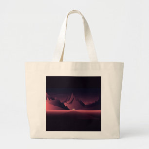 Bolsa Tote Grande Ilustração do pôr do sol da montanha
