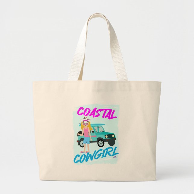 Bolsa Tote Grande Ilustração Engraçada de Trend Cowgirl Costeira (Frente)