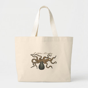Bolsa Tote Grande Ilustração Octopus Vintage Kraken