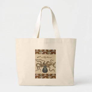 Bolsa Tote Grande Ilustração Octopus Vintage Kraken