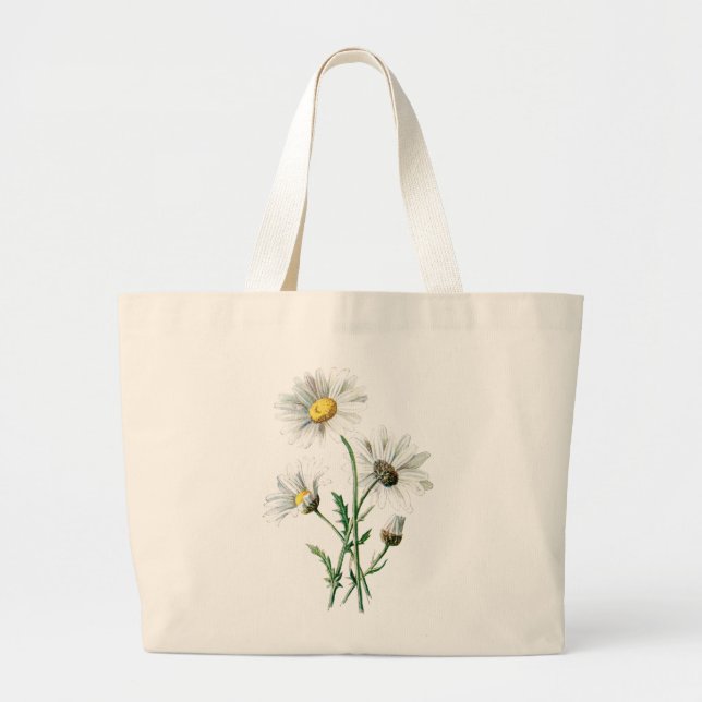 Bolsa Tote Grande Ilustração velha da flor selvagem das margaridas (Frente)