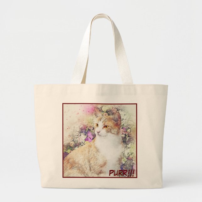 Bolsa Tote Grande Imagem de Gato de Fecho Adorável (Frente)