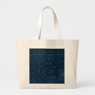 Bolsa Tote Grande imitação do bordado do Sashiko-estilo