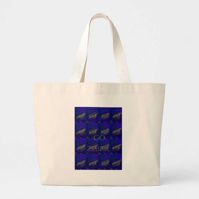Bolsa Tote Grande Impressão Abstrato "Vamos Ir Zebra" azul francês (Frente)