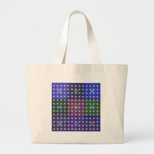 Bolsa Tote Grande Impressão Artística Azul e Roxa Xadrez