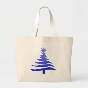 Bolsa Tote Grande Impressão Azul-Estêncil de Árvore de Natal Moderno