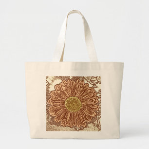 Bolsa Tote Grande Impressão de bloco da margarida do Gerbera -
