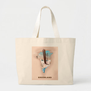 Bolsa Tote Grande Impressão de Mapa Ilustrado da Groelândia.