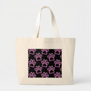 Bolsa Tote Grande Impressão de Paw Neon Dog Rosa