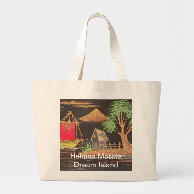 Bolsa Tote Grande Impressão de pintura de óleo em veleiro vermelho (Frente)