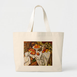 Bolsa Tote Grande Impressionismo de Impressão de Maçãs e Laranjas de