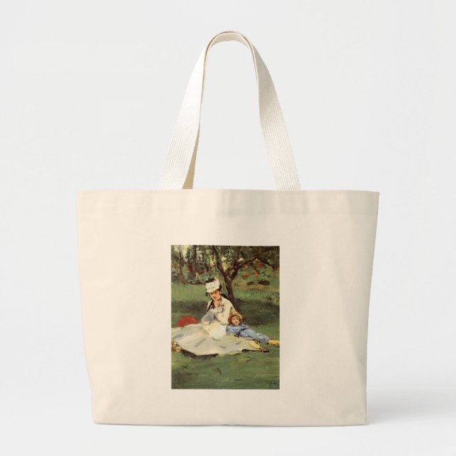 Bolsa Tote Grande Impressionista Manet Pintura da Família Francesa (Frente)