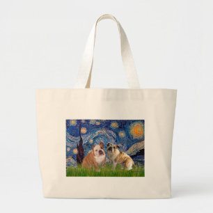 Bolsa Tote Grande Inglês Bulldog Pair 2 - Starry Night