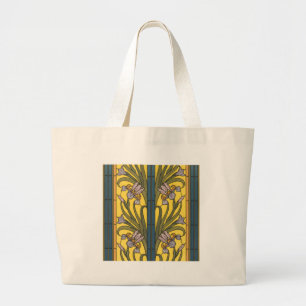 Bolsa Tote Grande Iris Flower Art Nouveau Padrão De Vidro Obtido