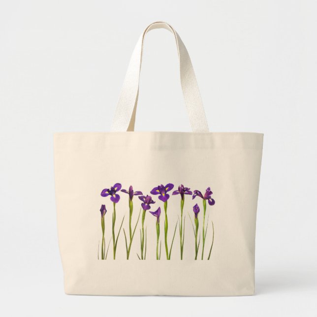 Bolsa Tote Grande Íris roxas isoladas em um fundo branco (Frente)