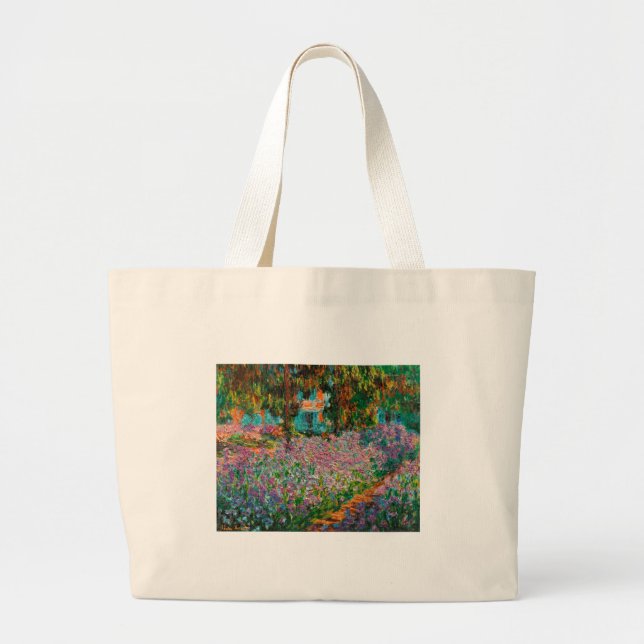 Bolsa Tote Grande Irises Monet Garden Flores Giverny (Frente)