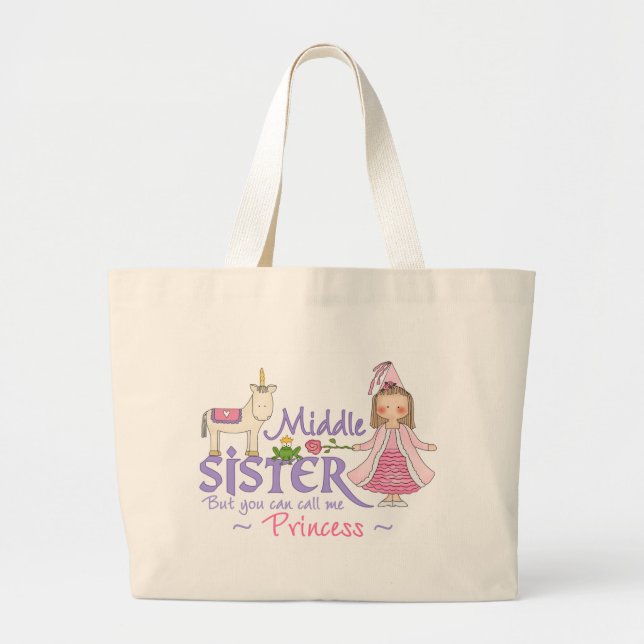 Bolsa Tote Grande Irmã Média da Princesa do Unicórnio (Frente)