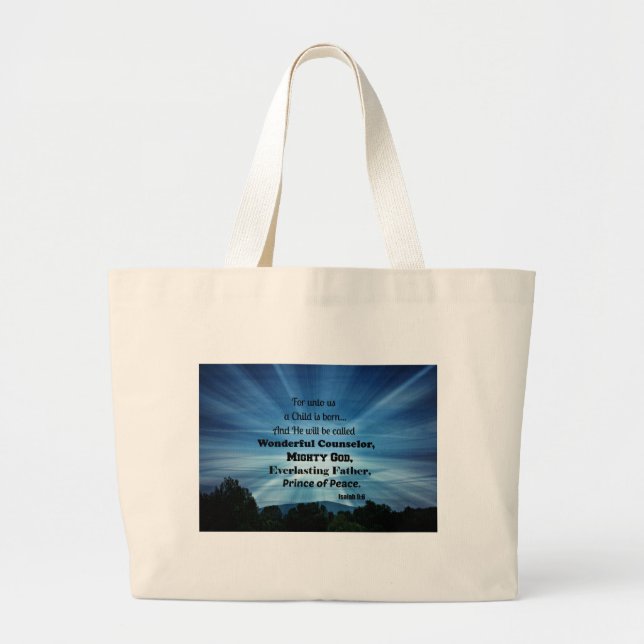 Bolsa Tote Grande Isaiah 9:6 Para nós uma Criança é nascer. (Frente)