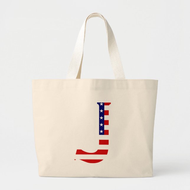Bolsa Tote Grande J Monograma sobreposto no USA Flag jtcnt (Frente)