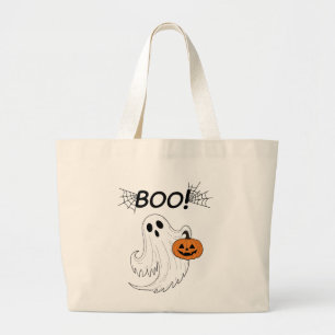 Bolsa Tote Grande Jack-o-lanterna e um fantasma branco Boo Halloween