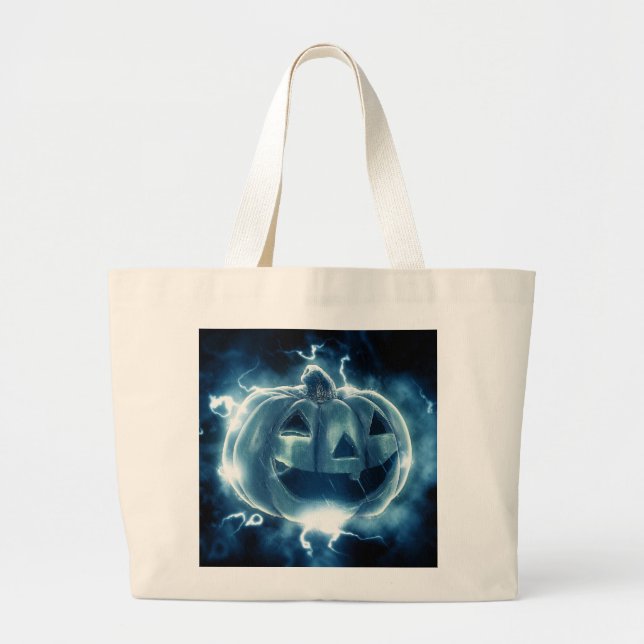 Bolsa Tote Grande jack-o-lanterna na chuva (Frente)