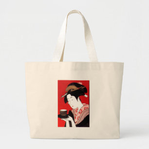 Bolsa Tote Grande Japonesa Lady Tea Servindo Cerimonia Art Impressão