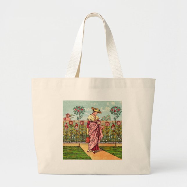 Bolsa Tote Grande Jardim Cresce Árvore Flor Antiquada (Frente)