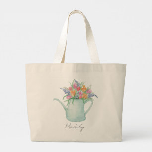 Bolsa Tote Grande Jardim de Aquarela Whimsical