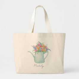Bolsa Tote Grande Jardim de Aquarela Whimsical
