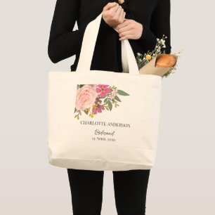 Bolsa Tote Grande Jardim Floral Rosa Primavera Nome das Damas de Hon