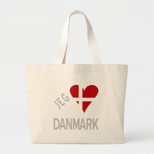 Bolsa Tote Grande Jeg Elsker Danmark Cinza (Frente)
