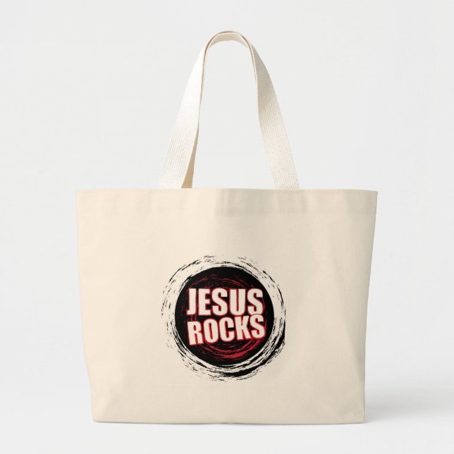 Bolsa Tote Grande Jesus balança o preto 5 (Frente)