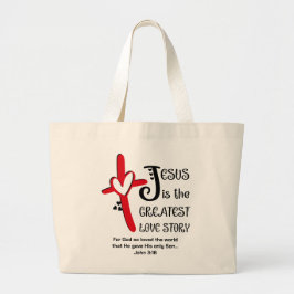 Bolsa Tote Grande JESUS GREATEST LOVE STORY Christian Easter