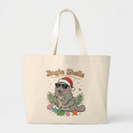 Bolsa Tote Grande Jingle Shells Tropical Santa Manatee Christmas